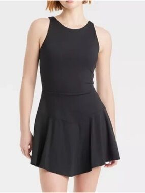 JoyLab Women's Black Sleeveless Mini Scallop Back Athletic Workout Dress in XS